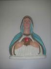 Antique Religious CHALKWARE Bust Sacred Heart of Mary Christian 