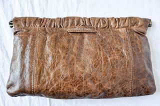 GERARD DAREL Brown SUPER SOFT DISTRESSED Leather Clutch Bag Handbag 