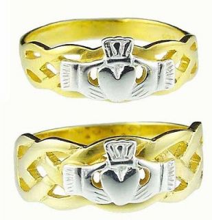 14K Gold Sterling Silver Celtic Claddagh Band Wedding Ring Set Made 