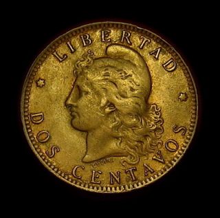 1891 ARGENTINA 2 CENTAVOS HIGH GRADE WITH LUSTER CAPPED LIBERTY SCARCE 