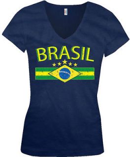 Brasil Brazil Crest Junior V Neck Tee T Shirt Country World Cup Soccer 