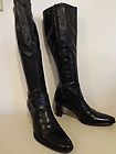 Franco Sarto Black Faux Leather Stretch Knee High Side Zip Heel Boots 