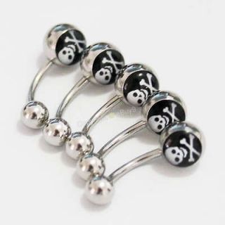 Newly listed 5 pcs Black Skull Pirate Crystal Curved Belly Button 