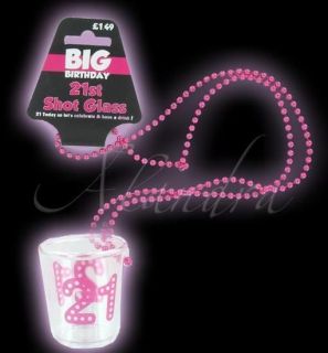   & Clear 21 21st Birthday Party Shot Glass on Pink Beaded Chain Gift