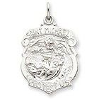 Silver Saint Michael Police Shield Badge Medal Necklace
