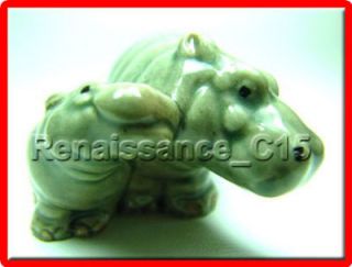 figurine miniature animal ceramic statue 2 hippopotamus from thailand 