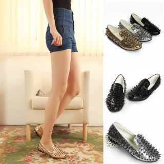 New Fashion Ladies Women Loafers Shoes Flat Spike Punk Studded Point 