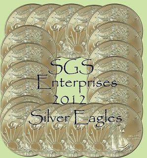 One BU Roll Of 2012 American Silver Eagles .999 Silver 20 Troy Ounces 