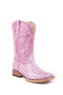 Roper Girls Childs PINK Diamond Glitter Sq Toe Cowboy Boots 9 10 11 12 