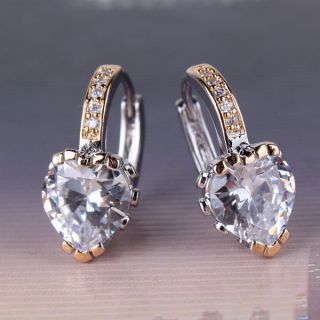   gold filled lady hoop earring shining diamond cut heart shape crystal