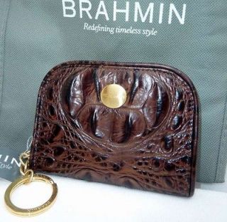 NWT BRAHMIN CROC LEATHER ROUND KEY WALLET E66151TF + STORE TOTE BAG
