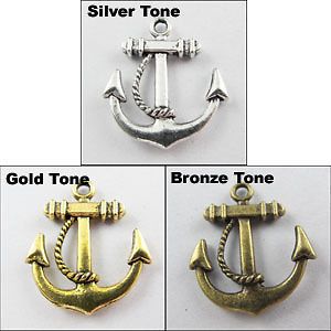 100Pcs Antiqued Silver Gold Bronze Tone 2 Sided Anchor Charm Pendant 