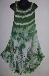 NWT Green Hand Painted Long Top or Mini Jumper Dress 1 SIZE L XL 1X 2X 