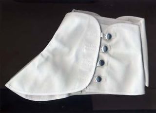 White Canvas Spats Soft Shoe Cover Button Snaps Elastic Straps Size S 