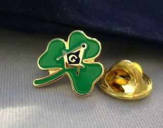 Masonic Irish Shamrock St Patricks Day Lapel Pin and Gift Pouch