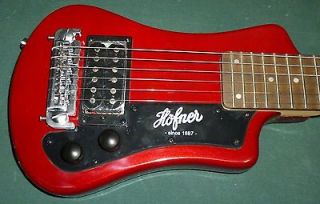 NEW RED HOFNER SHORTY TRAVEL SMALL ELECTRIC GUITAR WITH GIG BAG