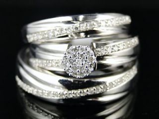 bridal engagement round cut diamond ring trio band set one