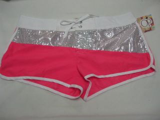 NEw Womens Very Short Shorts Pinkish In Color With Silver Sequins 