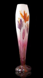 Emile Galle Marqueterie Sur Verre Vase, 17.5 In.,c1900  (15% OFF  25 