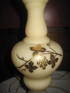   FROSTED ART GLASS TABLE LAMP HANDPAINTED GOLD GILT 40S   50S