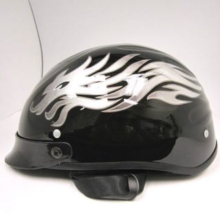 New Motorcycle Scooter Half Face Helmet Silver Dragon Black Size S M L 