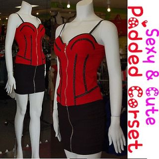   Red Padded Corset Top & Elastic on Back Shirt Women Faux Leather M