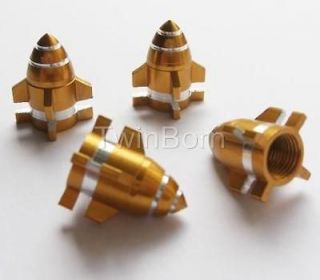 4pcs Gold Tire Air Valve Stem Cover Cap Rocket For Truck Motorcycle 
