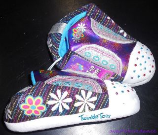 Skechers Twinkle Toes slippers 11 12 light up shoes black flowers NEW