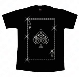 Mens Diamante Ace of Spades T shirt Small XXXL Poker Bling ( Choose 