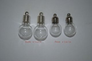 lot10 Mini glass Vial Pendants BULB 5MM vials silver cap + plug Name 