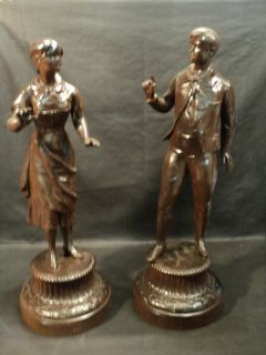lovely pair of antique bronze spelter statues c 1890 s
