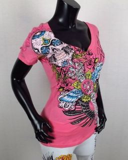 NWT Womens RUSH COUTURE Pink WICKED GIRL T Shirt Jersey Shore