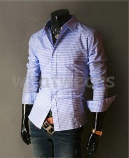 Mens Simple Fashion Trench Coat Plaide Shirt Blue 4 Size Z1253