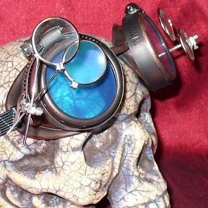 Steampunk Goggles Glasses magnifying lens Old r Blue D RAVE Biker 