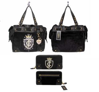 JUICY COUTURE Black Daydreamer Crown JC Tote Bag W/ Bow Heart Charm 