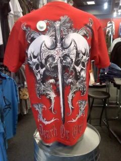 AUTHENTIC RUSH COUTURE .CREW NECK  FACE OFF RED WITH CRYSTALS BNWT 
