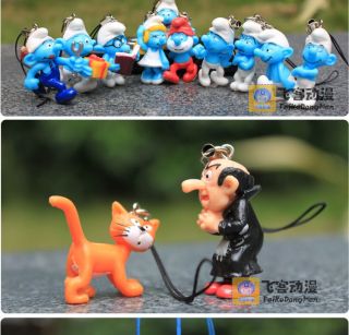 Lot 12 Smurfs 1.5 Mobile Phone Strap Collection Toy Figure DH45