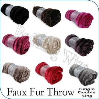 Shiny Plush Ribbed & Super Soft Faux Fur Sofa Bed Throw Blanket