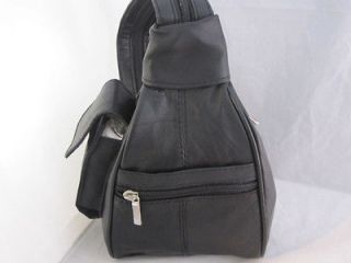 SHOULDER BAG SMALL GIRLS CUTE GENUINE LEATHER BLACK WITH CELL PHONE 