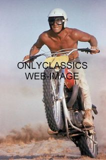 1971 STEVE MCQUEEN ON MOTORCYCLE BARE CHEST MOTOCROSS PHOTO KING OF 
