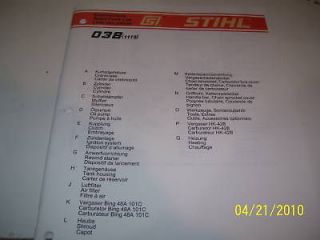 stihl chainsaw 038 parts list manual new 33 pages time