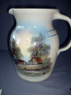 POTTERY, MARSHALL, TX. LARGE TRADITIONAL PITCHER PAINTED BY 