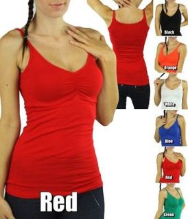 Pick Your Sexy Soft Knit Sleeveless Ruched Bust V Neck Tank Top Blouse 