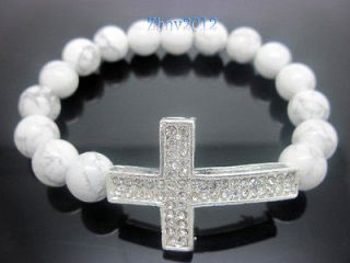   Jewelry Handmade White Howlite Sideways Cross Stretch Bracelet,ZB011