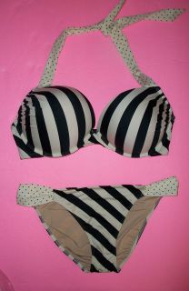Victoria Secret Miraculous Stripe Bombshell Swimsuit Bikini 36D M