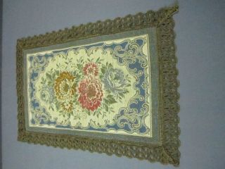   RECTANGLE TAPESTRY TABLE RUNNER FLORAL PATTERN OF BLUE RED GOLD TANS