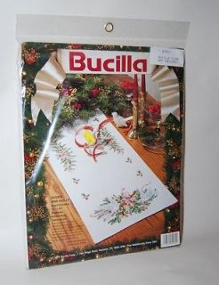 bucilla christmas doves holly tablerunner embroidery  18
