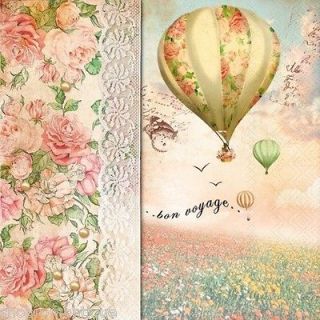 20 Shabby Chic Style Bon Voyage Balloon Lace Floral Paper Napkins 