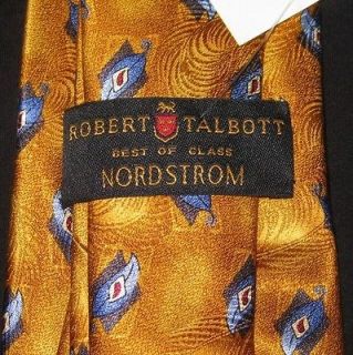 NWT Robert Talbott  Best of Class Blue Leaves Gold Silk Mens 