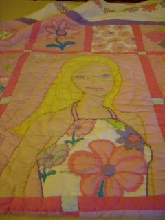 Barbie Twin Bed Comforter Quilt Pink & Purple Daisy flowers 68 X 86 